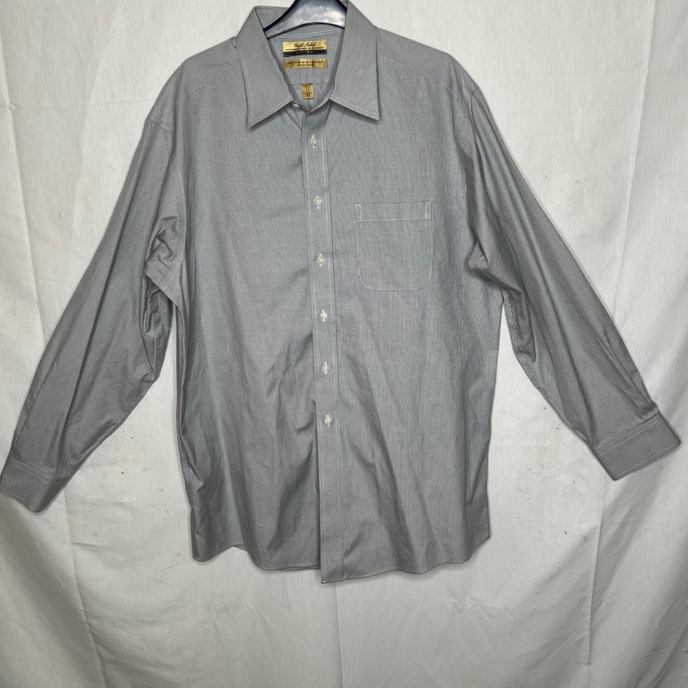 Roundtree & Yorke Gold Label Mens Fitted Dress Shirt Grey 80s Non-Iron 17 35 - Picture 4 of 6
